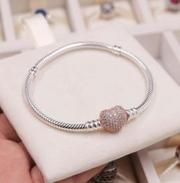 Rose Gold Hearts Pave Clasp Charm Bracelet Women039s Sterling Silver Wedding designer Jewelry Set Original Box For p Snak4625635