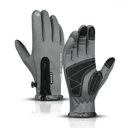 Cycling Gloves Grey Winter Warm Full Fingers Waterproof Outdoor Sports Running Motorcycle Ski Touch Screen