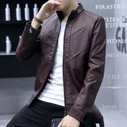 WINSTAND Arrived Casual Plus Velvet Leather Autumn Jacket Mens Slim Trend Handsome Youth PU Black Brown Coat 240426