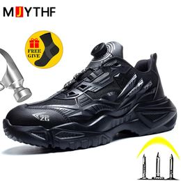 Highquality Safety Shoes Men Steel Wire Rotary Buckle Work Sneakers Indestructible Antismash Antipuncture 240419