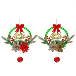 Decorative Flowers Door Hanging Christmas Wreath Front LED For Indoor Outdoor Porch Home Decoration