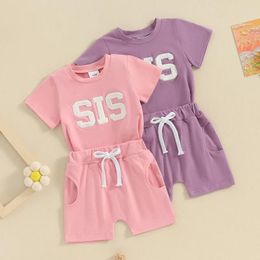 Clothing Sets FOCUSNORM 0-3Y Infant Baby Girls Summer Clothes Set 2pcs Letter Embroidery Short Sleeve Tops Elastic Waist Shorts