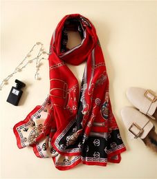 2021 Women Silk Scarf Red Pirate Ship Print Shawls And Wraps Foulard Femme Joker Ladies Small Twill Scarves3218234