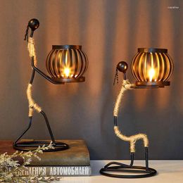 Candle Holders Iron Holder With Weaved Rope Matte Black Candlestick Simple Elegant Table Decorations For Dining Room Can CS