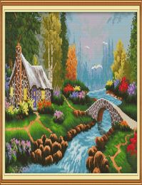 Small bridgeflowing water and household Handmade Cross Stitch Embroidery Needlework kits counted print on canvas DMC 14CT 11CT3674450