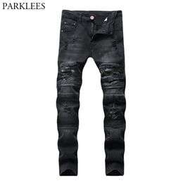 Black Skinny Ripped Biker Jeans Men 2020 Casual Wash Cotton Slim Fit Hole Destroyed Jeans Pants Mens Hip Hop Damage Homme 2910