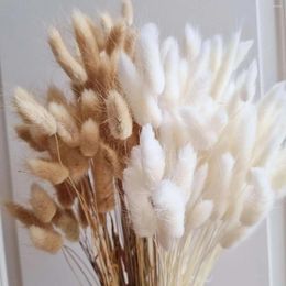 Decorative Flowers 100pcs/Lot White Tail Flower Primary Colour Rabbits Grass For Room Decor Christmas Decoration Dried Flowe