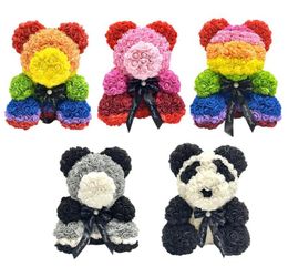 Handmade Rose Soap Flower Bear Cute Eternal Rainbow Color Valentines Day Romantic Gift YG Wrap9951506