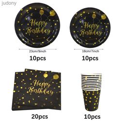 Disposable Plastic Tableware Black and gold disposable birthday tablet cardboard adult napkins birthday parties home decor promotional items WX