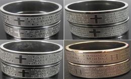 Whole 100pcs Top Mix Religious Rings Engarved Jesus Prayer Stainless Steel Ring Etched Men Religion Faith Ring Church activity278f8697693