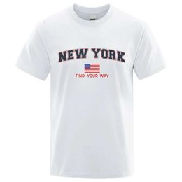 Men's T-Shirts New York Find Your Way Usa Strt Letter T-Shirts Men Fashion Oversized Tops Cartoon Summer Tshirt Fashion Loose T Clothing Y240429