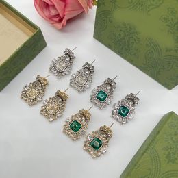 Baroque Earrings Designer For Woman Letter G Charm Crystal Flower Dangle Drop Earrings 18K Gold 925 Silver Plated Ear Stud Earring Party Diamond Fashion Jewellery Gift