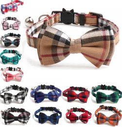 14 Colours Fashion Cat Collar Breakaway with Bell and Bow Tie Plaid Design Adjustable Safety Kitty Kitten British Style Collars Set9808002