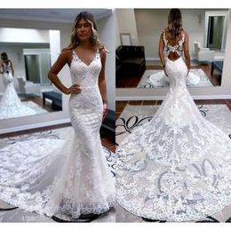 Dresses Wedding Backless Sexy Lace New Mermaid V Neck Appliques Ruched Long Bridal Gowns Robes De Mariage Custom Made Bc18133