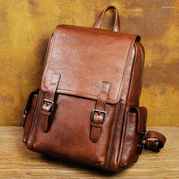 Backpack Leather Shoulder Bag MEN'S Vegetable Tanned Top Layer Cowhide Student Soft Casual Handmade