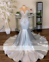 Sparkly Sier Diamonds Long Prom Dress 2024 Beads Crystals Rhienstones Glitter Birthday Party Evening Gown Robe 0431