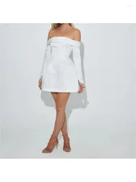 Casual Dresses Spring Fashion High Waist Black Female Mini Dress Girls Elegant Party Style Slash Neck Long Sleeve White Slim