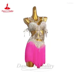 Stage Wear Latin Dance Fringe Dresses For Women Customsized Rumba Chacha Tango Performance Costumes Adult Child Dress