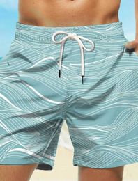 Men's Swimwear New mens board shorts swimming drag wave pattern quick drying casual holiday Hawaiian Q240429