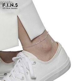 Anklets F. I.N.Sミニマリスト楕円形のビーズテクスチャS925スターリングシルバーネックレス女性に適したスリムチェーン調整可能な足首の絶妙なジュエリーwx