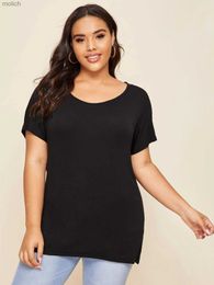 Women's T-Shirt Plus Size Elegant Fashion Summer Spring Back Criss Cross Top Womens Black Loose Short Sleeve Batwing T-shirt Large 4XL 5XLWX