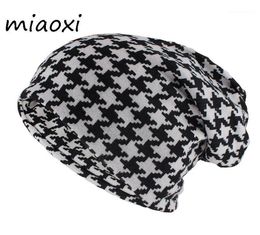 BeanieSkull Caps Miaoxi Hip Hop Women Fashion Hat Houndstooth Autumn Warm Beanies Skullies Plaid Casual Gorros Soft Scarf Double 8116113