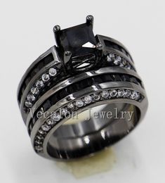 Vecalon 2016 Brand New Wedding Band Ring Set for Women 2ct Black Cz diamond 10KT Black Gold Filled Female Engagement ring3021036