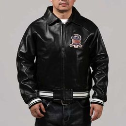 Avirex Black Loth Leather Jacket Casual Sports Flight Suit 1975 Соединенные Штаты