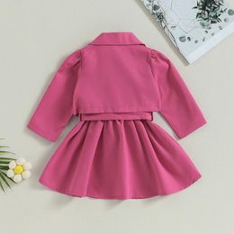 Clothing Sets Toddler Girl 2Pcs Fall Outfits Sleeveless Belted Dress Double Breasted Trench Coat Set Baby Clothes