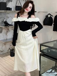 Casual Dresses Fashion Spring Autumn Chic Long Evening Dress Women Ladies Clothing Sweet Off-Shoulder Slim Midi Party Prom Robe Mujer