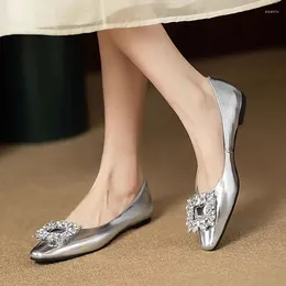 Casual Shoes Women's Flats Bling Boat Square Toe Slip On Gold Flat Sliver Rhinestone Wedding Zapatos Mujer Autumn 1336N