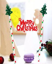 Whole 1PCS Merry Christmas theme Pastry flag with paper straw Cake Topper happy new years For birthday Christmas Decoration s9525351