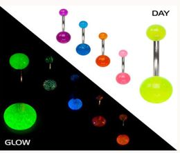 Body jewelry B14 100pcslot Mixed 6 Color 14g plastic Belly banana RingNavel Button Ring Body Piercing Jewelry glow in dark6343189