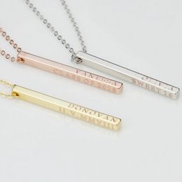 Mother's Day Gift Customised 3D Engraved Gold Name Necklace 4Sided Vertical Bar Pendant Thanksgiving Gift Bridesmaid Gift 240422