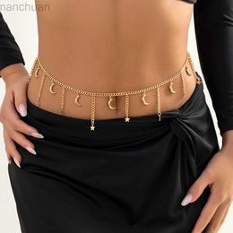 Waist Chain Belts PuRui Bohomia Moon Star Charm Waist Chain Sexy Women Tassel Metal Link Belly Chain Body Jewelry Party Beach Summer Accessories d240430