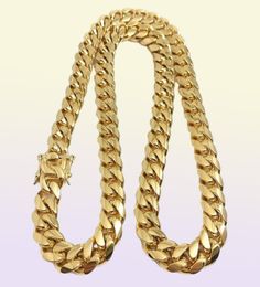 Stainless Steel Jewellery 18K Gold Plated High Polished Miami Cuban Link Necklace Men Punk 14mm Curb Chain DragonBeard Clasp 3328271187996