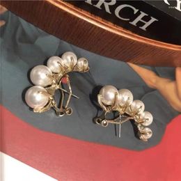 Stud Earrings Fashion Paved 5 Shell Pearl Earring 925 Silver Ear Pin Heavy Gold Plated Climber Jewelry For Women Party Wedding Gift