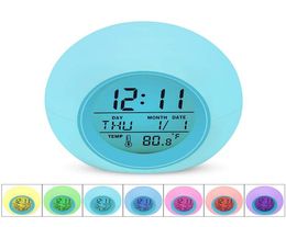 LED Alarm Clock Light Student Digital Clock Thermometer 7 Colors Changing Light Night Glowing Bedside Clocks for Kids Bedroom Tabl3842930