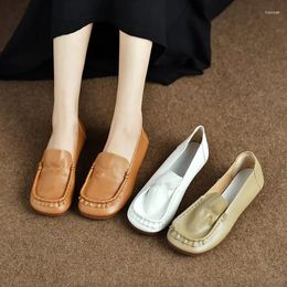 Casual Shoes 2024 Four Seasons About Light Pea Soft Leather Sole Flat Handmade Mother Women's