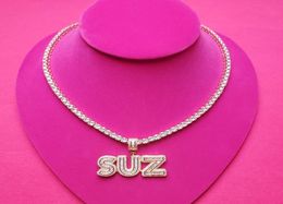 Customised Necklace with Name Cubic Zircon Iced Out Letters with Tennis Chain Necklace for Women Y12203598926