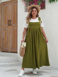 Basic Casual Dresses Trendy Slveless Halter Female Dress Loose Pleated Plus Size Women Clothing Elegant Vacation Casual Party Long Dresses Y240429