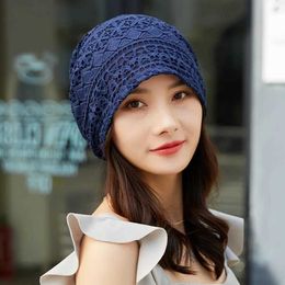 ABXT Beanie/Skull Caps Spring Autumn Women Thin Pullover Hat Summer Lace Pile Heap Cap Korean Style Ladies Knitted Casual Beanies Fashion Pile Cap d240429