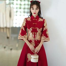 Party Dresses Yourqipao Summer Plus Size Red Toast Dress Bride Cheongsam Chinese Style Wedding Engagement Qipao For Women