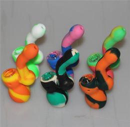 Creative Design Silicone Tobacco Smoking Pipes Mini Water silicone Hookah Bong Multi Colors Portable Shisha Hand Pipe3680377