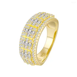 Cluster Rings Micro Inlaid Diamond Square Arranged Ring For Women's Fashion Personality 925 Sterling Silver Plated 14k Gold