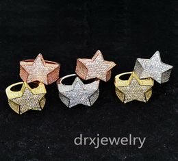 Men039s 3D STAR 14k Gold Plated Silver Plated Lab Diamond Pinky RING Gubic Zirconia Micro Pave CZ Hip Hop Copper Ring3220360