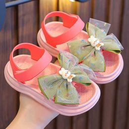 Sandals New Summer Cute Rabbit Bow Decoration Sandal For Aged 2-7 Girl Children Slippers Non-slip Seabeach Flip Flops Home Kids Shoes