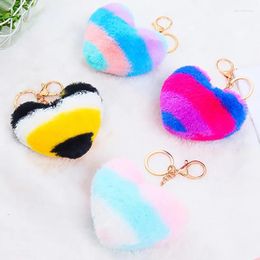 Keychains Colorful Plush Heart Shape Pendant Keychain Fluffy Love Balls Keyring Holder For Women's Handbag Hanging Ornaments