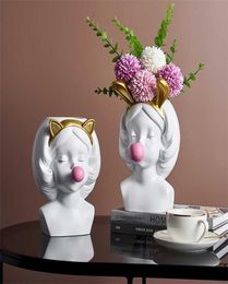 Resin Vase Nordic Modern Home Decoration Cute Girl Blowing Bubbles Decorative Head Carving Flower Vases Pen Holder Vase Flowers 224915095