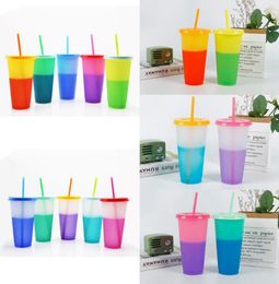 10 Styles 24oz Colour Changing Cup Magic Plastic Drinking Tumblers with Lid Straw Reusable Candy Colours Cold Cup Water Bottle CYZ285556893